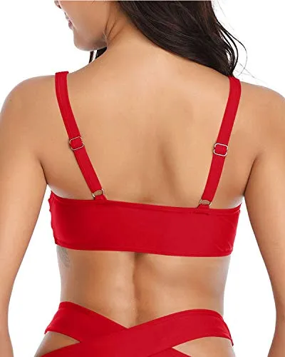 Adjustable And Durable Straps Push Up Bikini Top-Red