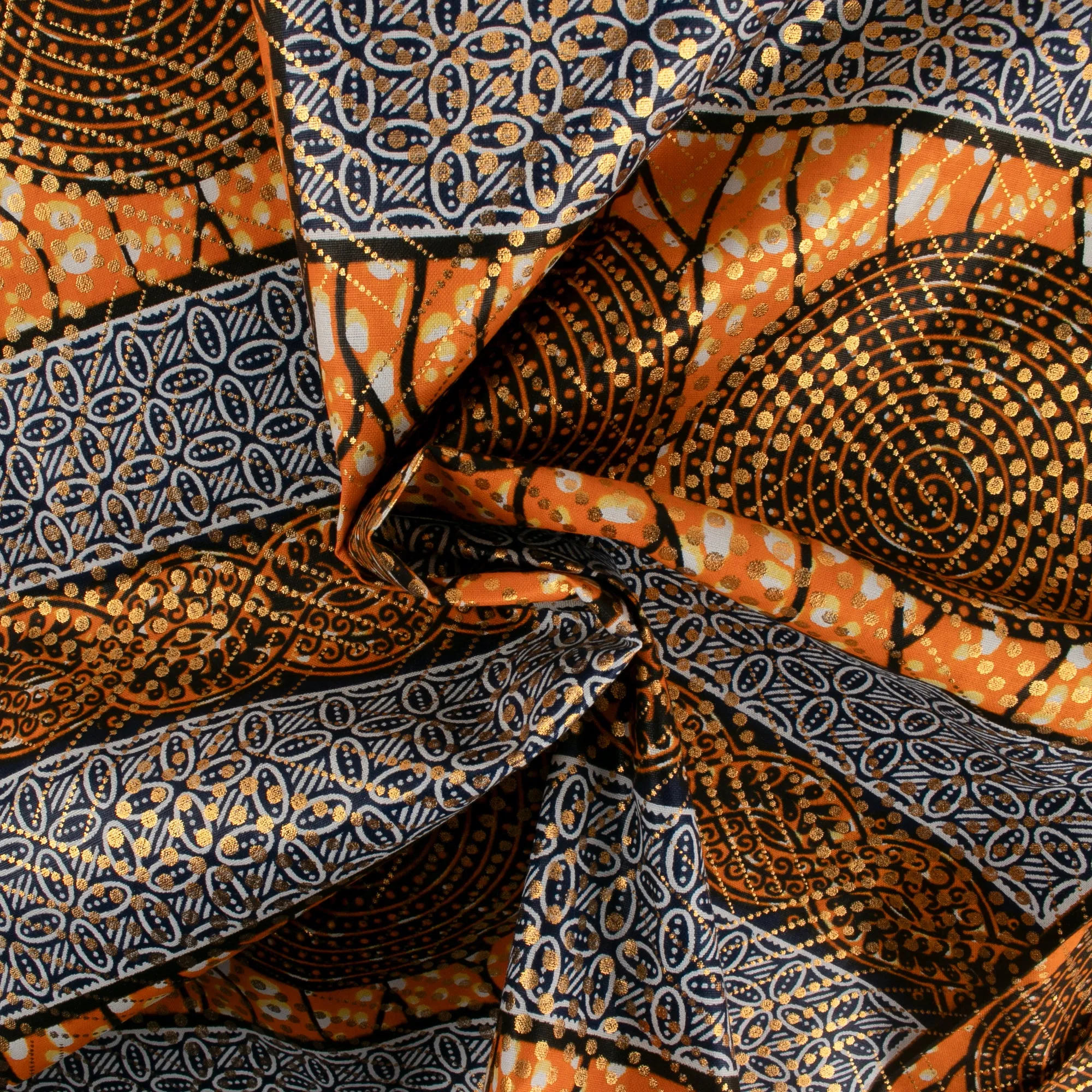 African Metallic Print - Cercles / Rectangles - Tangerine