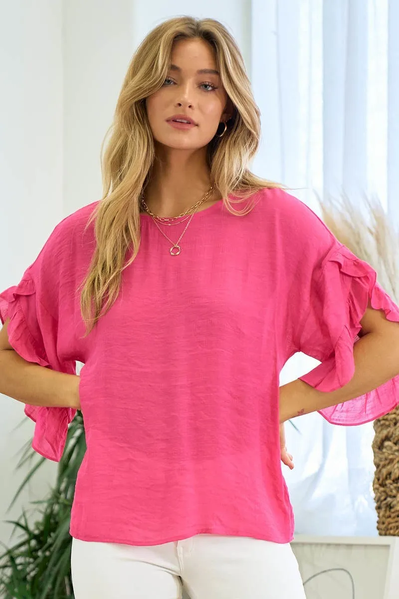 Alexa Ruffle Sleeve Top Fuchsia