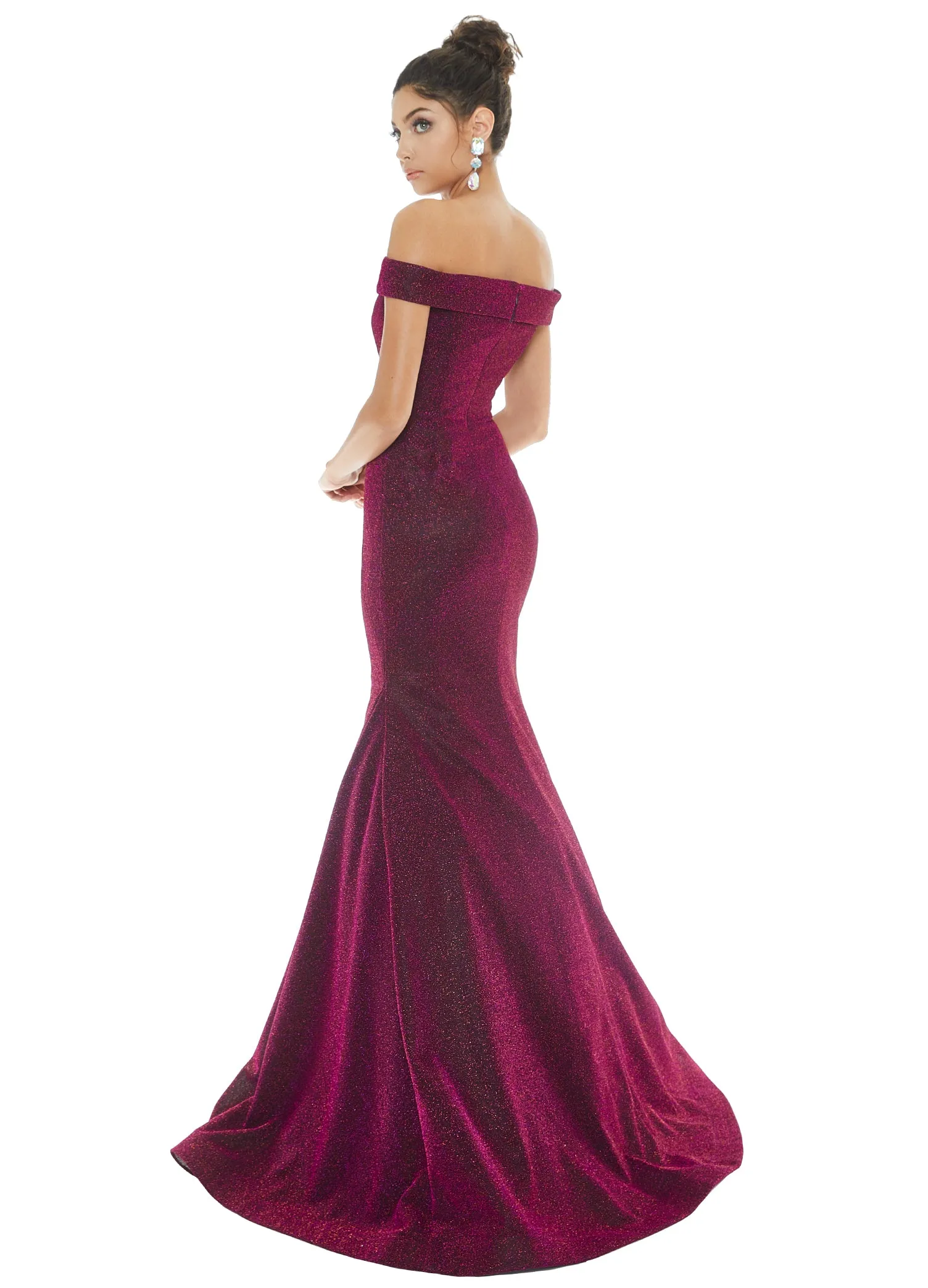 Ashley Lauren 1606 Size 2 Fuchsia Long Metallic Mermaid Prom Dress of the Shoulder Pageant Gown