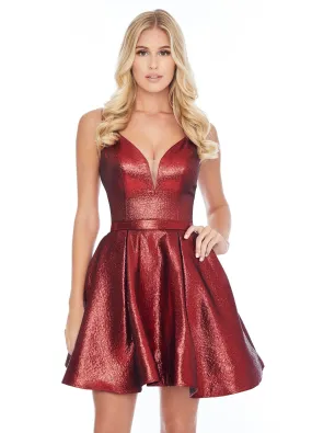 Ashley Lauren 4325 Red Cocktail Dress size 4 metallic short homecoming dress A Line