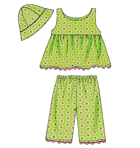 B5017 Infants' Top, Dress, Panties, Shorts, Pants and Hat (size: All Sizes In One Envelope)