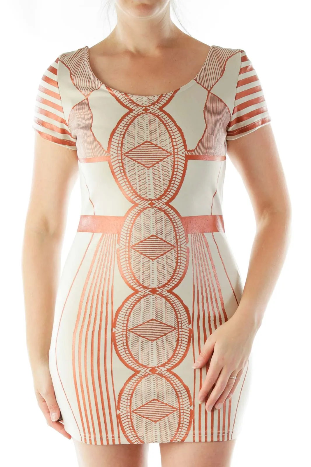 Beige Orange Metallic Dress