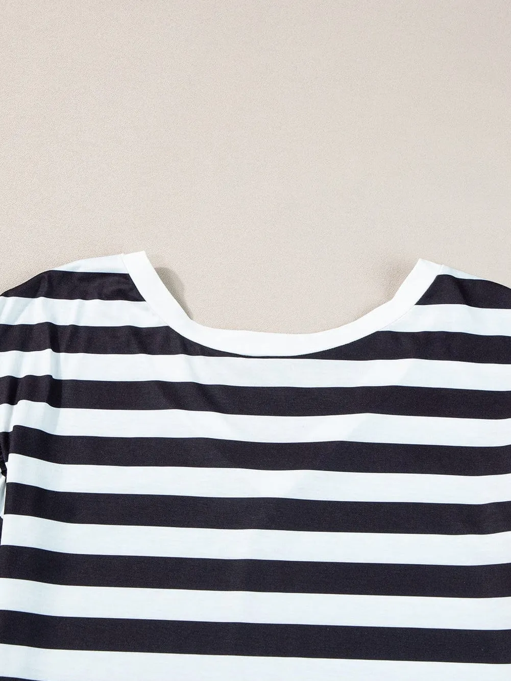 Black and White Striped V Neck Ruffle Sleeve Tee