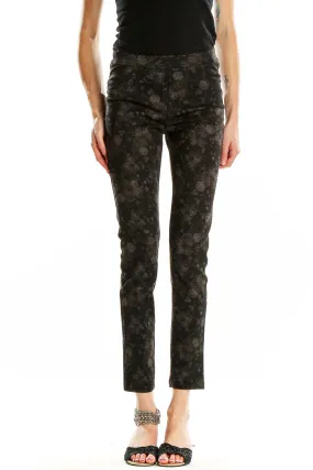 Black Floral Print Slim Fit Pants