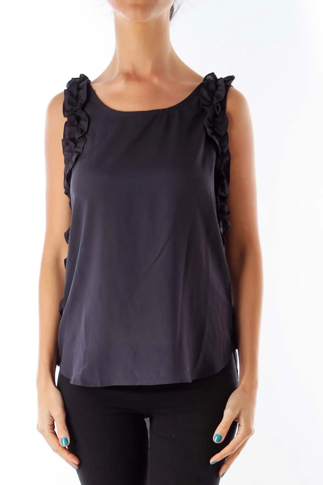 Black Side Ruffle Top