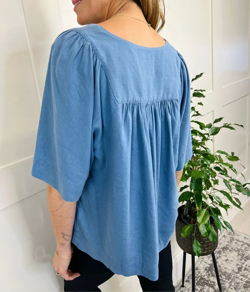 Blue Linen Rich Relaxed Top