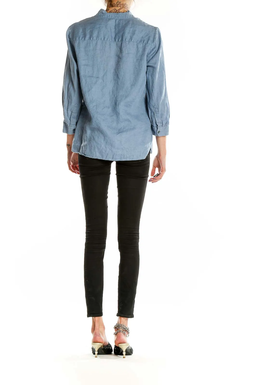 Blue Relaxed Fit V-Neck Blouse