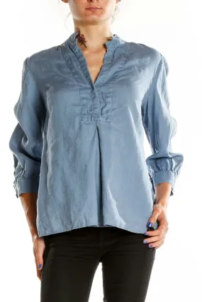 Blue Relaxed Fit V-Neck Blouse