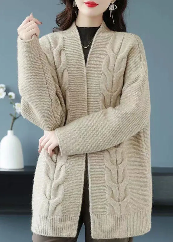 Camel Patchwork Women Thick Wool Cardigans V Neck Fall LY9184