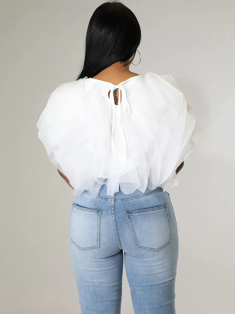 Chiffon Stacked Ruffle Crop Tops