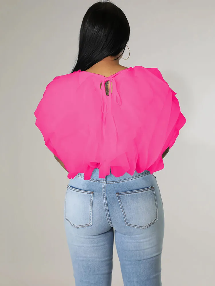 Chiffon Stacked Ruffle Crop Tops