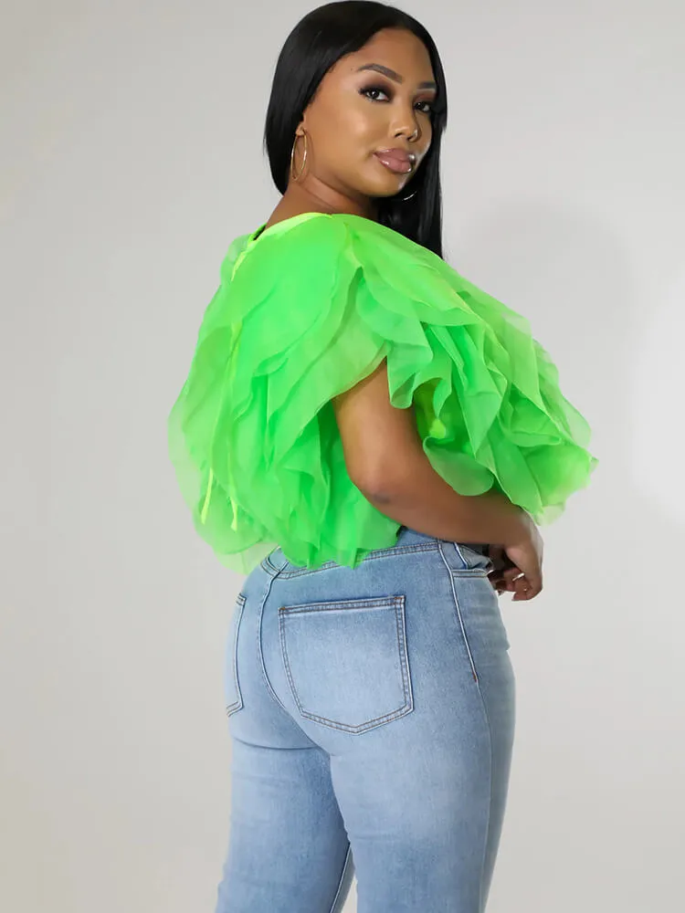 Chiffon Stacked Ruffle Crop Tops