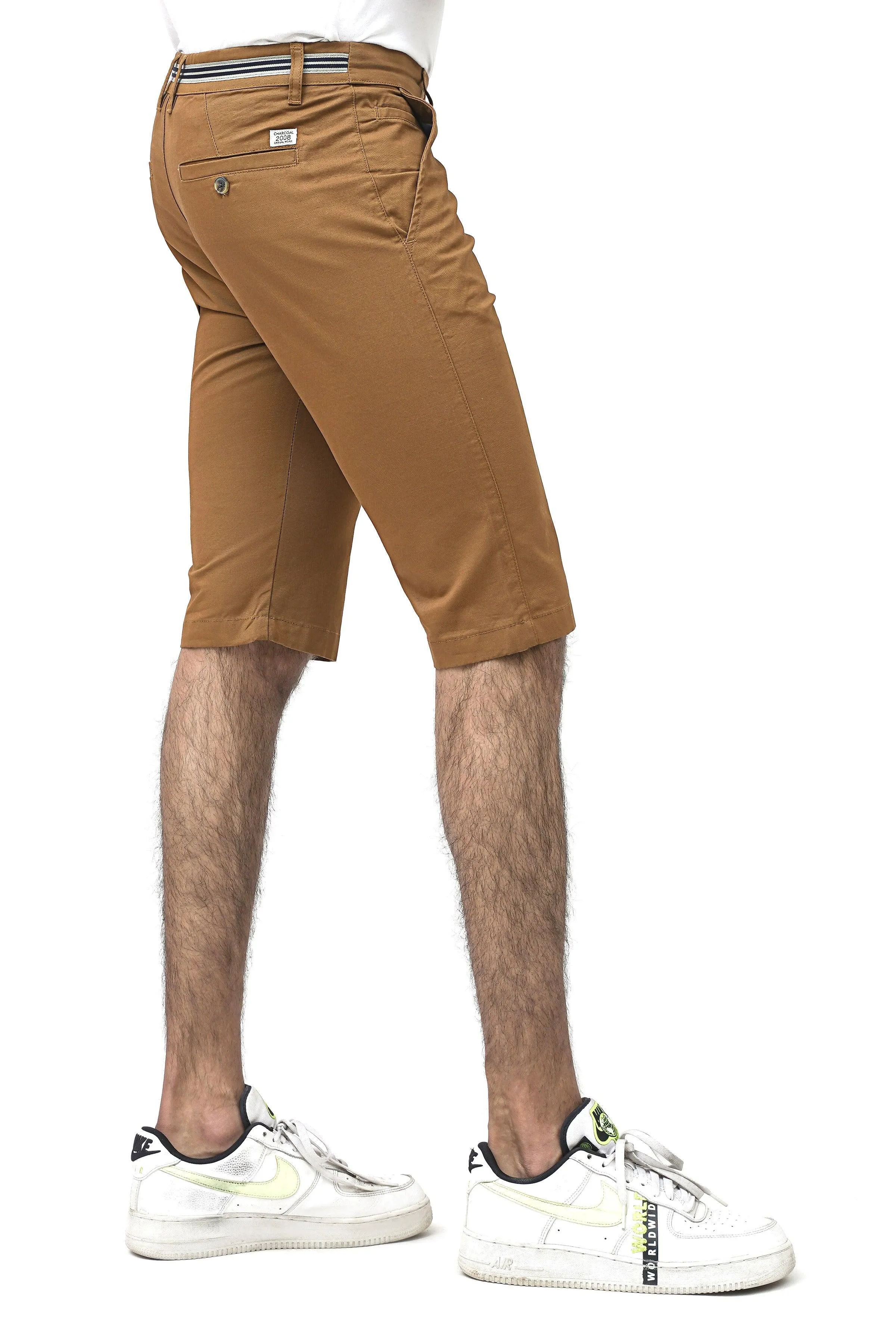 CROSS POCKET CHINO CAMEL SHORTS