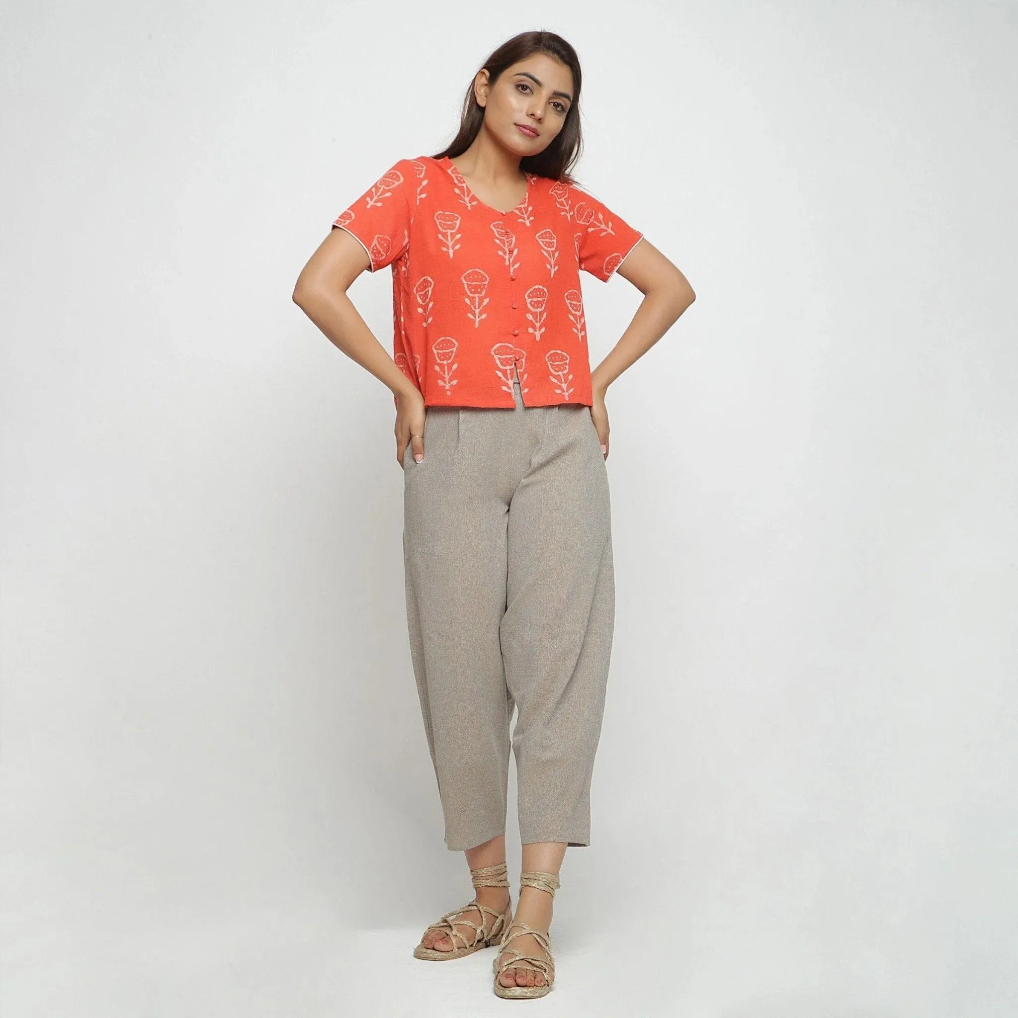 Dabu Block Print Relaxed Sleeves Cotton Top