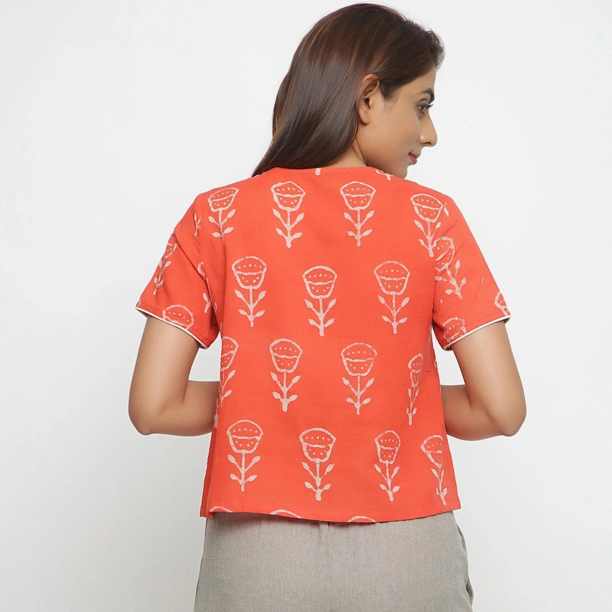 Dabu Block Print Relaxed Sleeves Cotton Top