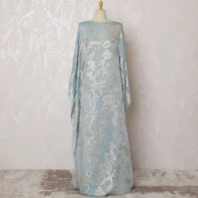 Elegant Sky Blue Floral French Silk Chiffon Fabric with Metallic Lurex, 140 cm Width-D19691