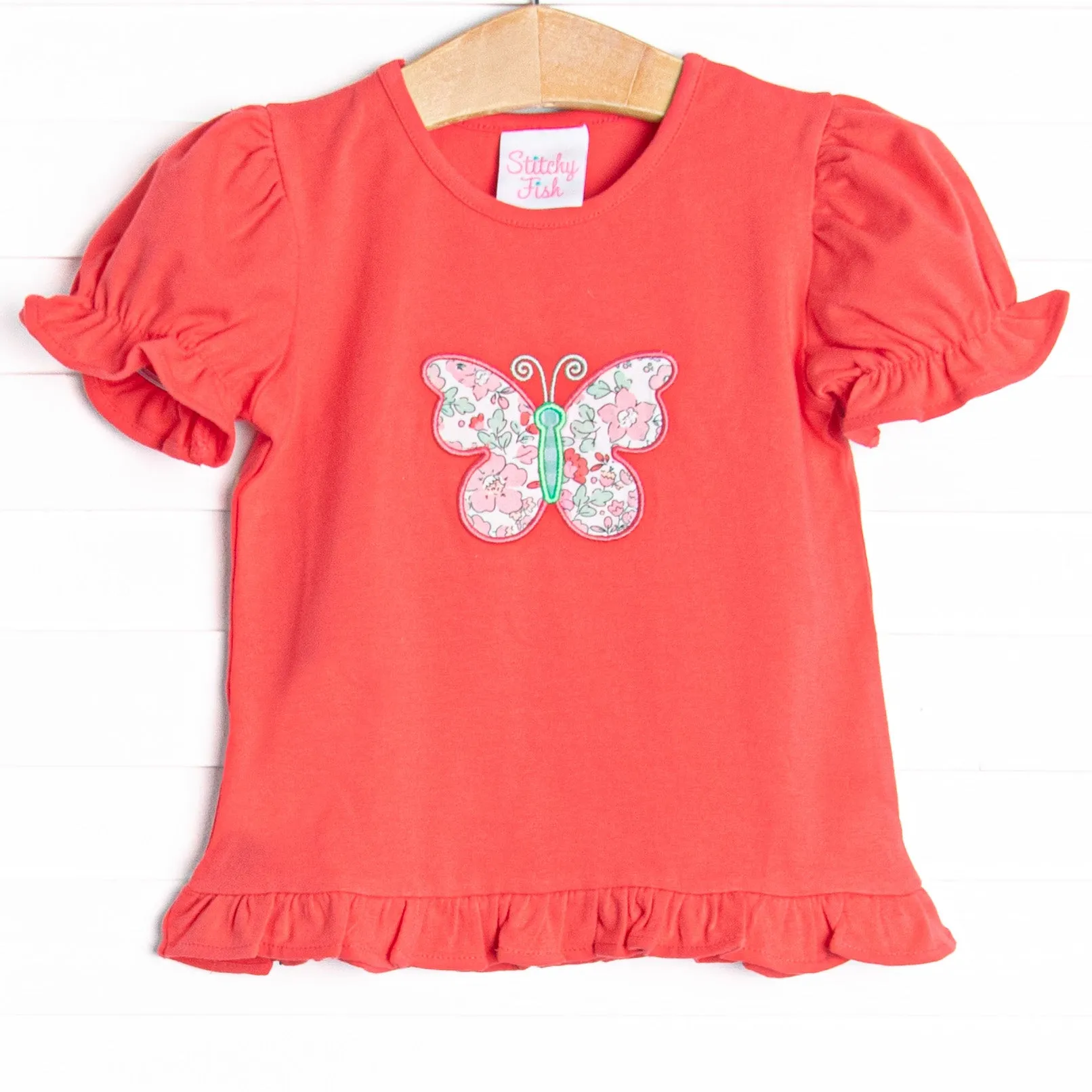 Floral Flutters Applique Top, Red