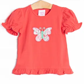 Floral Flutters Applique Top, Red