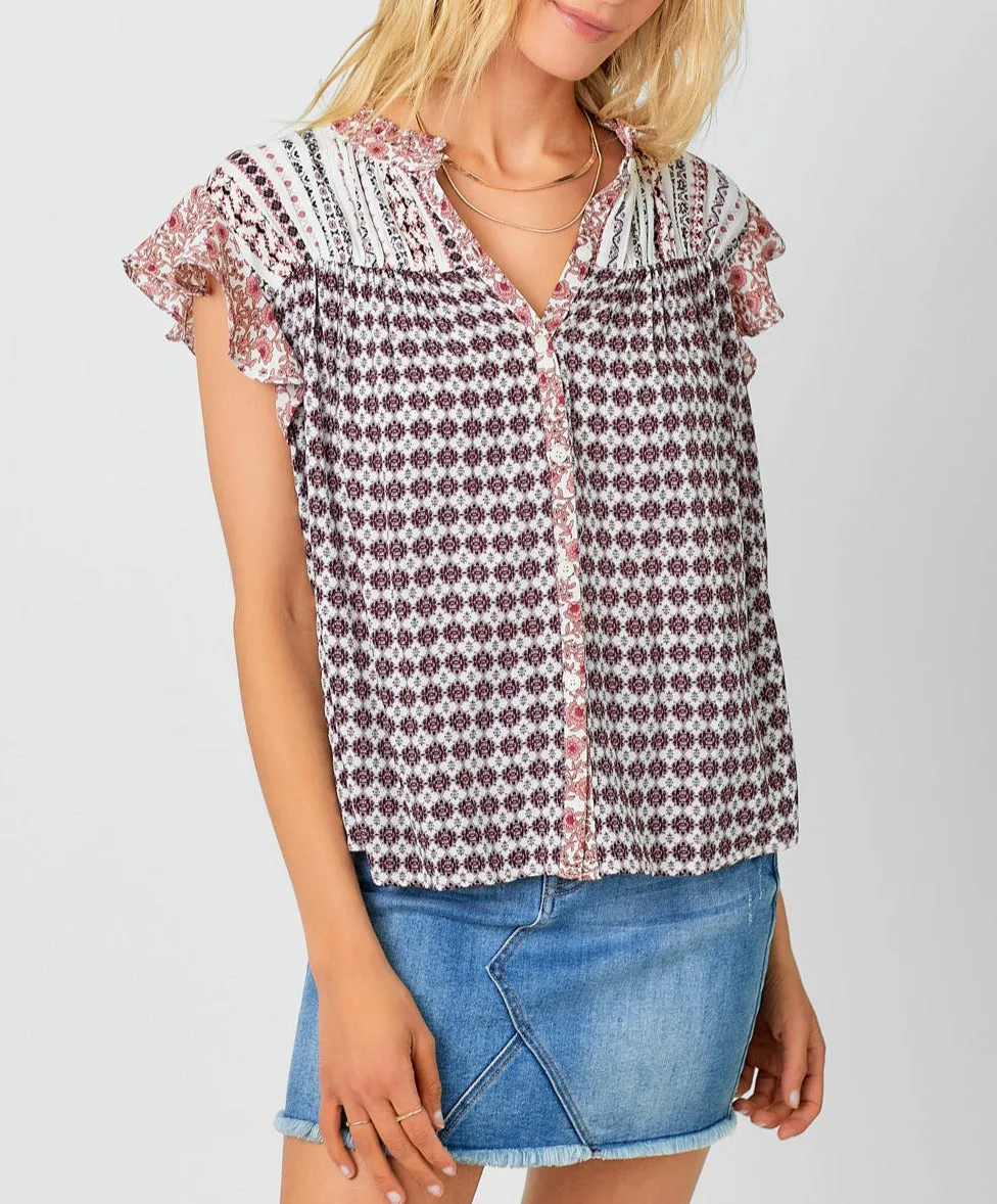 Flutter Sleeve Mix Printed Top