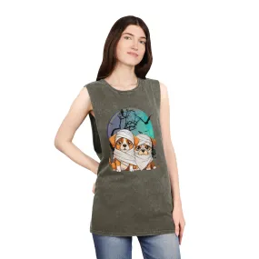 Funny Halloween Mummy Dogs Unisex Stonewash Tank Top