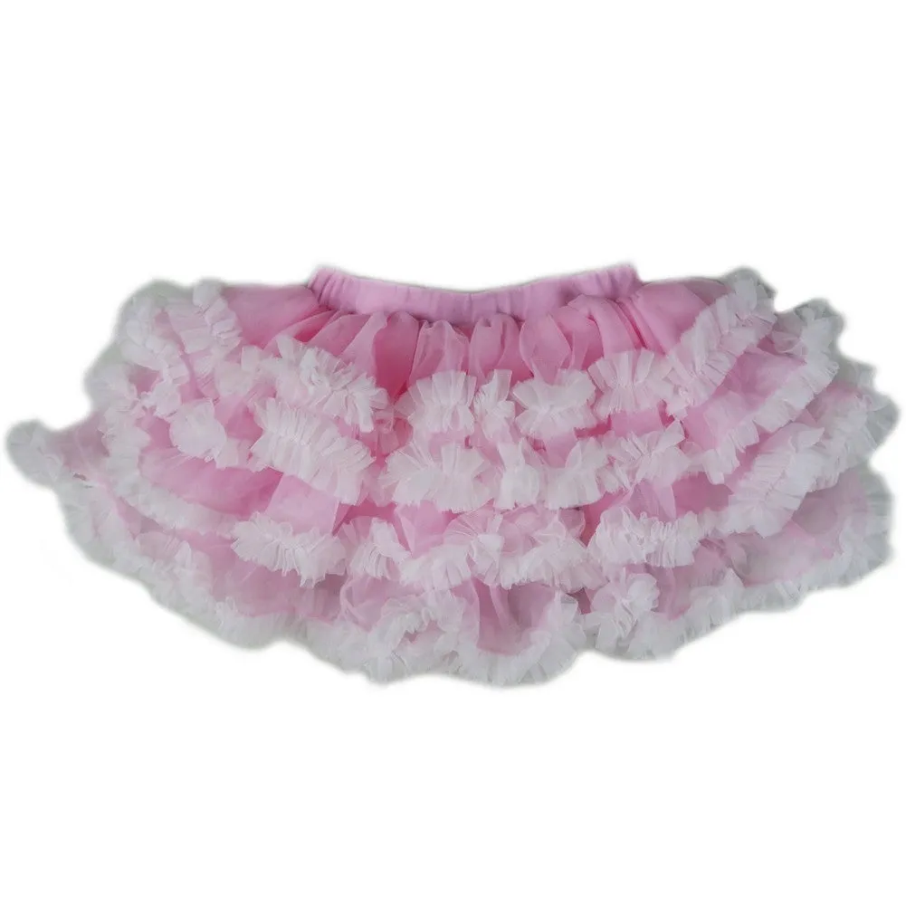 Girls Pink White Ruffle Trim Adorned Tutu Skirt S (9-24M)-XL (6-8)