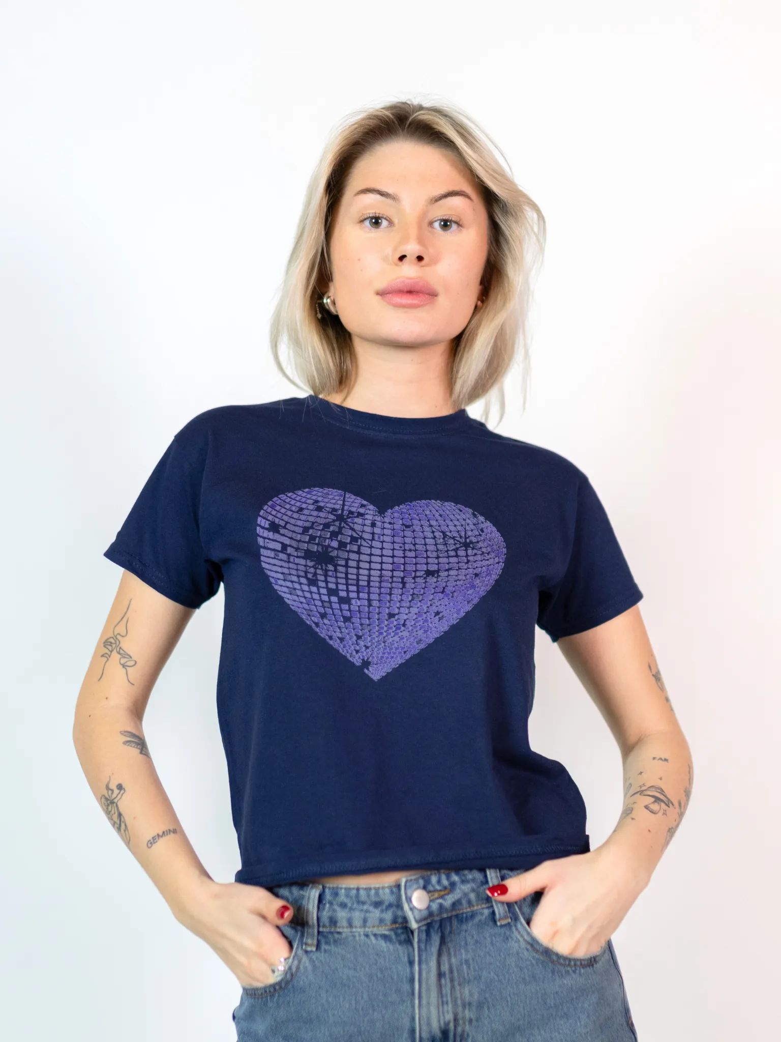 HEART DISCO (BLÅ) BABY TEE - NAVY