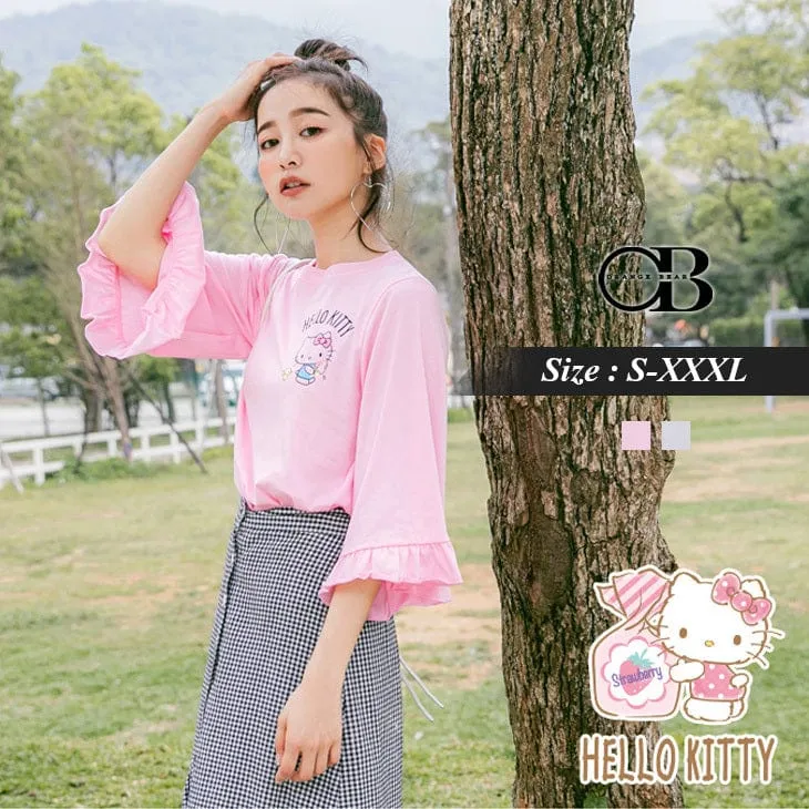 HELLO KITTY RUFFLE SLEEVE TOPS