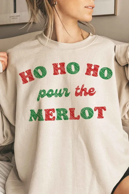 HO HO HO MERLOT CHRISTMAS OVERSIZED SWEATSHIRT