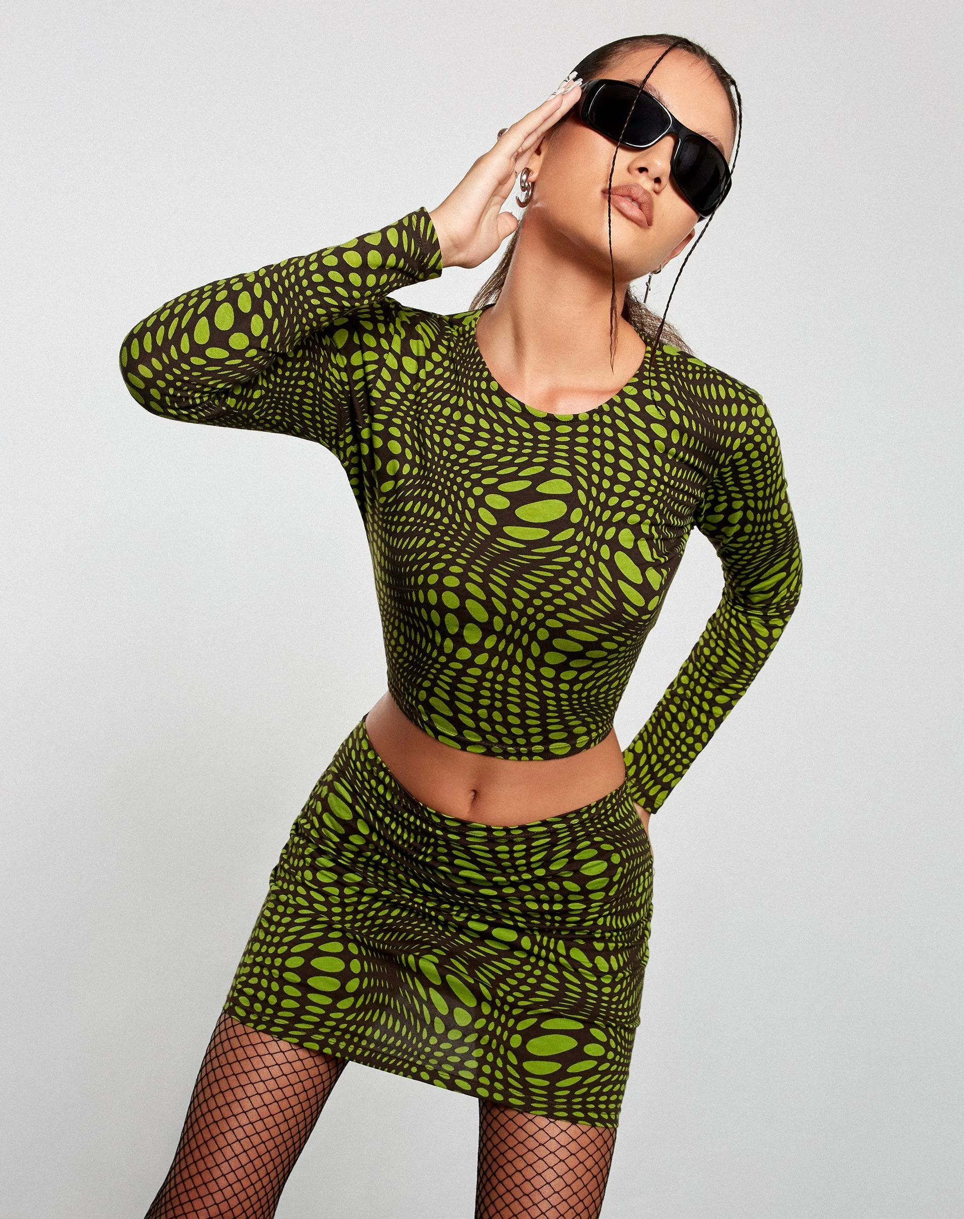 Kinan Bodycon Skirt in Optic Polka Green