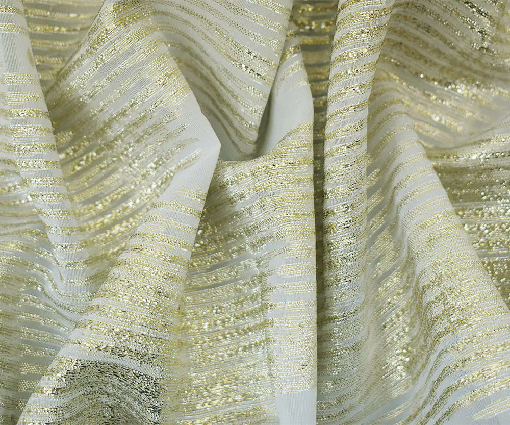 Light Gray-Gold-Silver Nylon Blend Metallic Abstract Organza Jacquard Woven Fabric