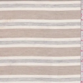 Light Tan/Ivory/Grey Stripe Cotton Lawn Fabric