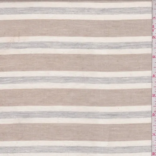 Light Tan/Ivory/Grey Stripe Cotton Lawn Fabric