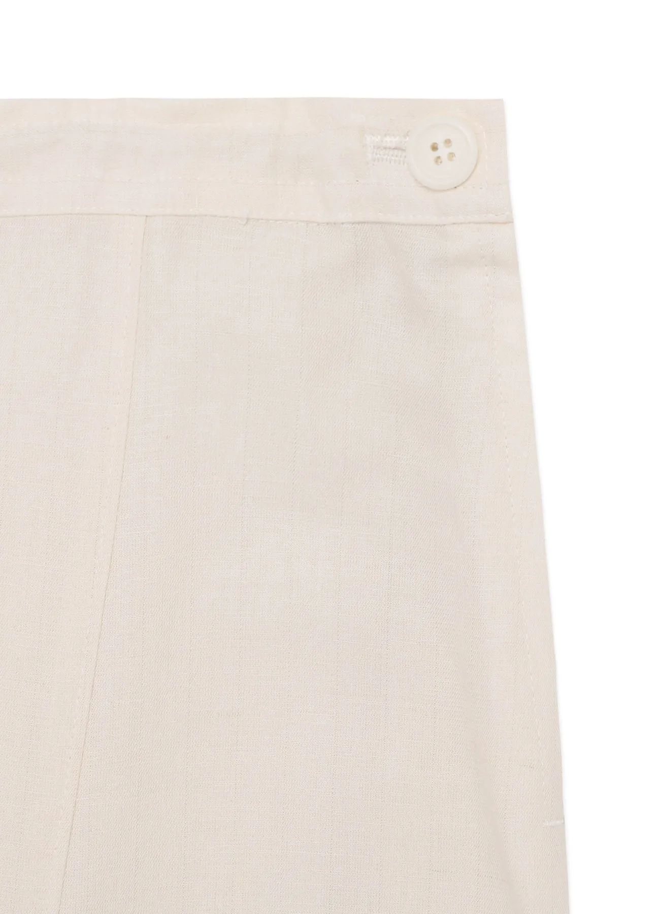 LINEN/COTTON ASYMMETRIC DRAWSTRING PANTS WITH PARTIAL PINSTRIPE PATTERN