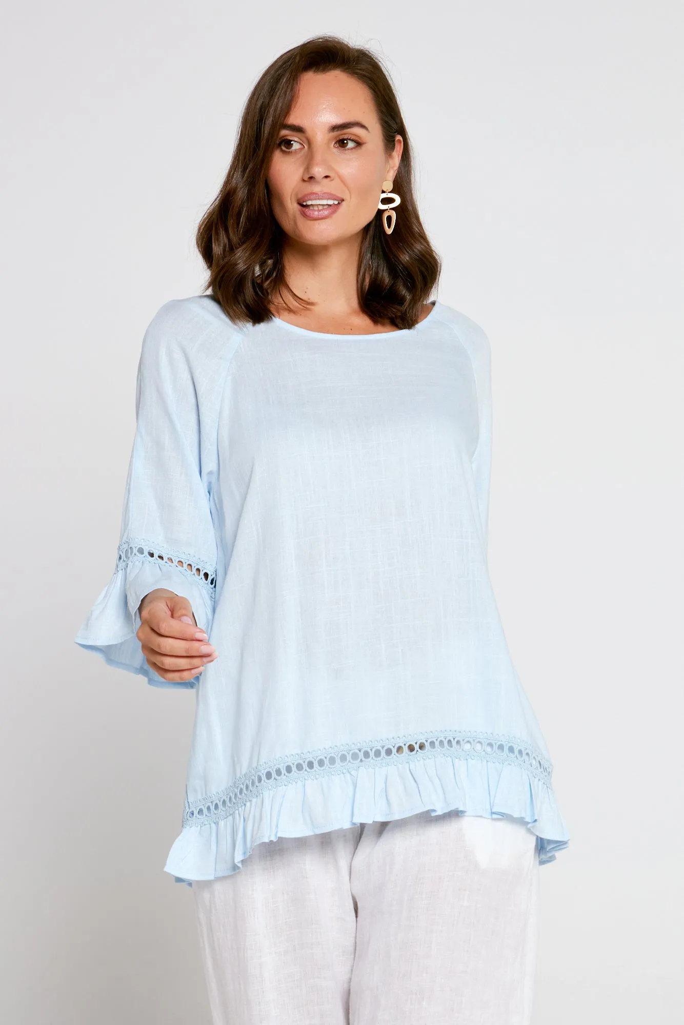 Lorelei Linen Top - Sky Blue