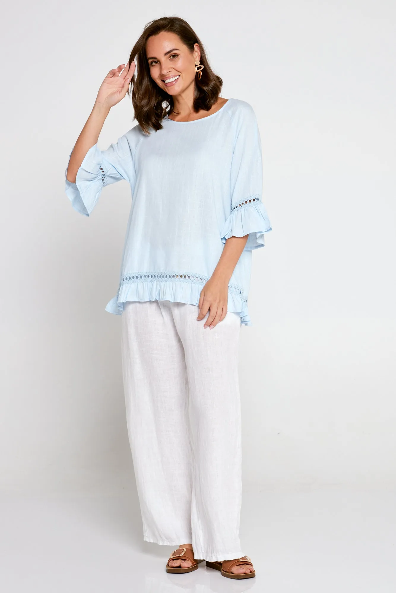 Lorelei Linen Top - Sky Blue