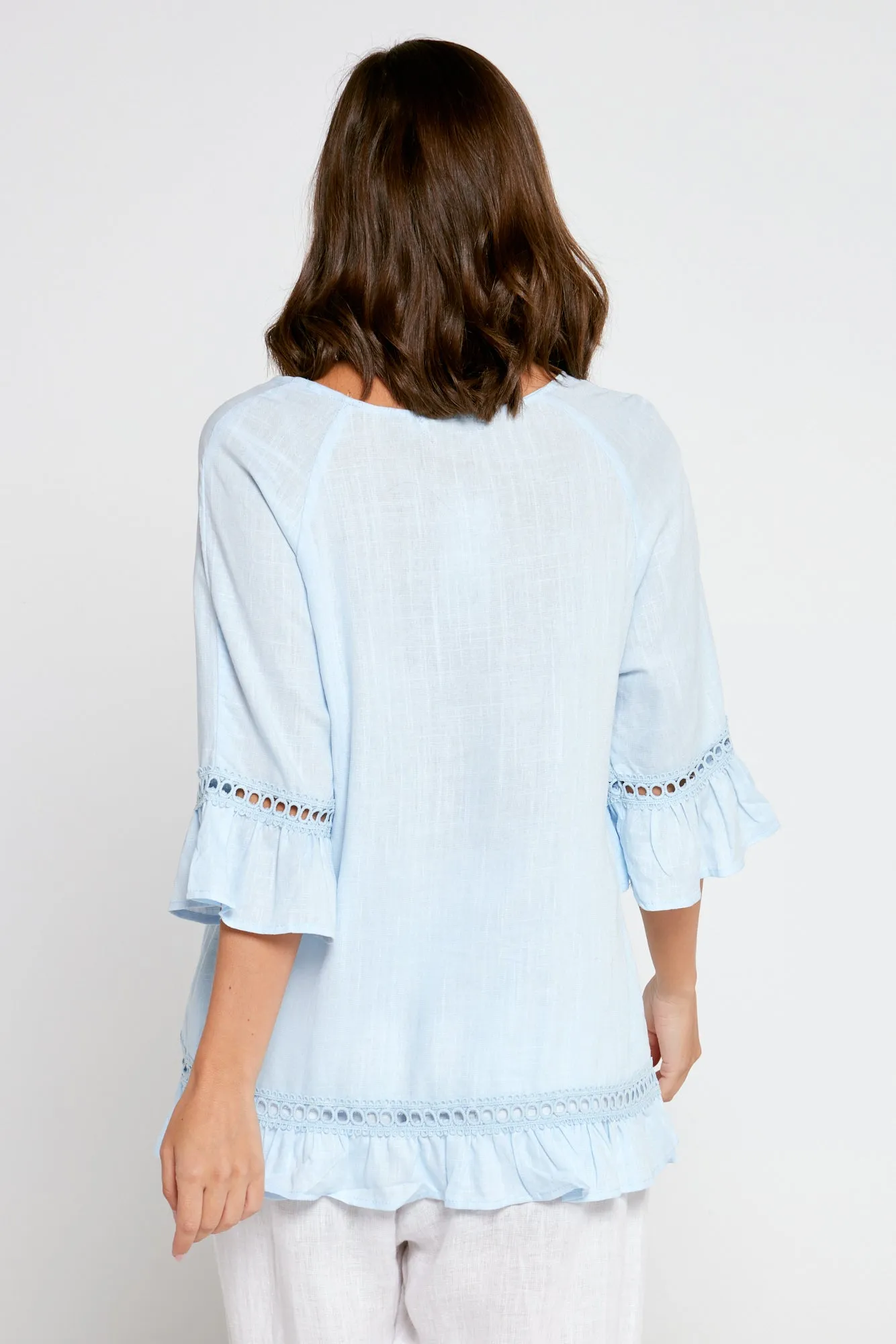 Lorelei Linen Top - Sky Blue