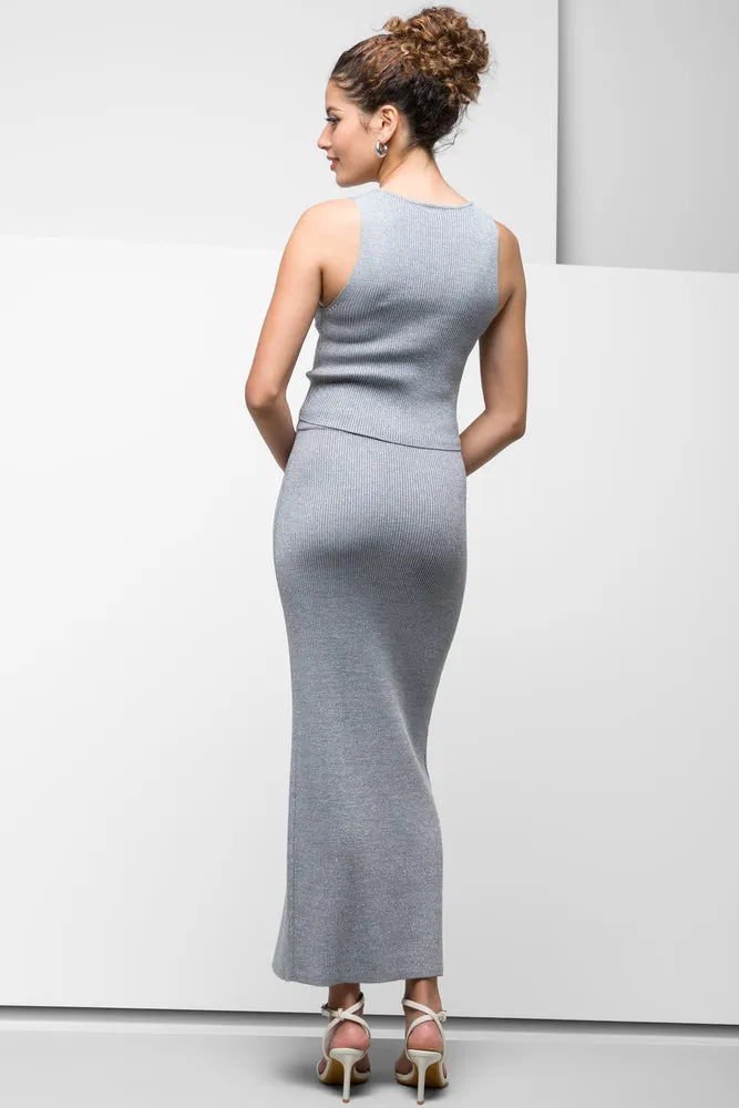 Lurex Knitwear Bodycon Skirt Silver