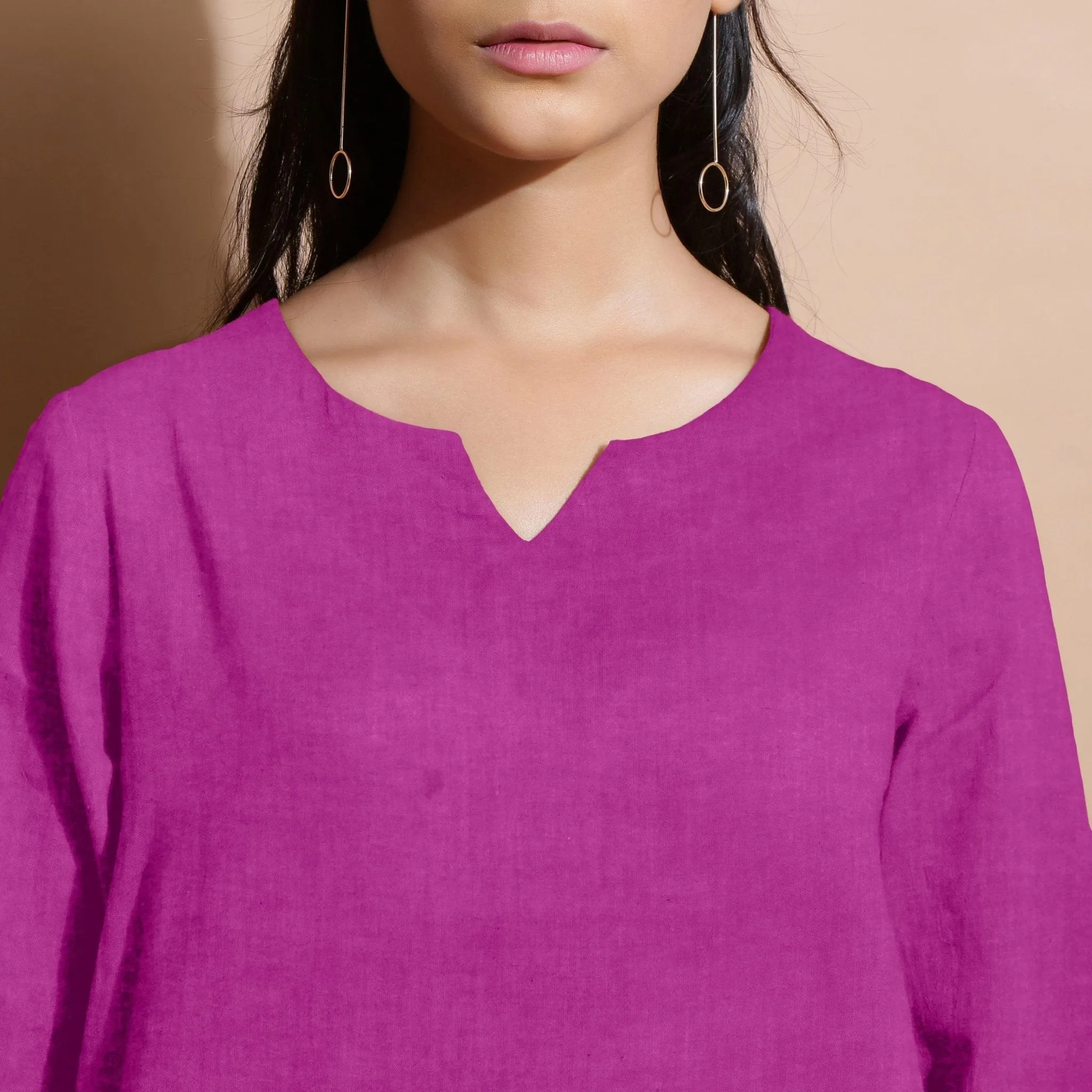 Magenta 100% Linen Split-Neck Tunic Top