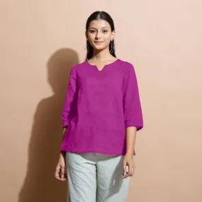 Magenta 100% Linen Split-Neck Tunic Top