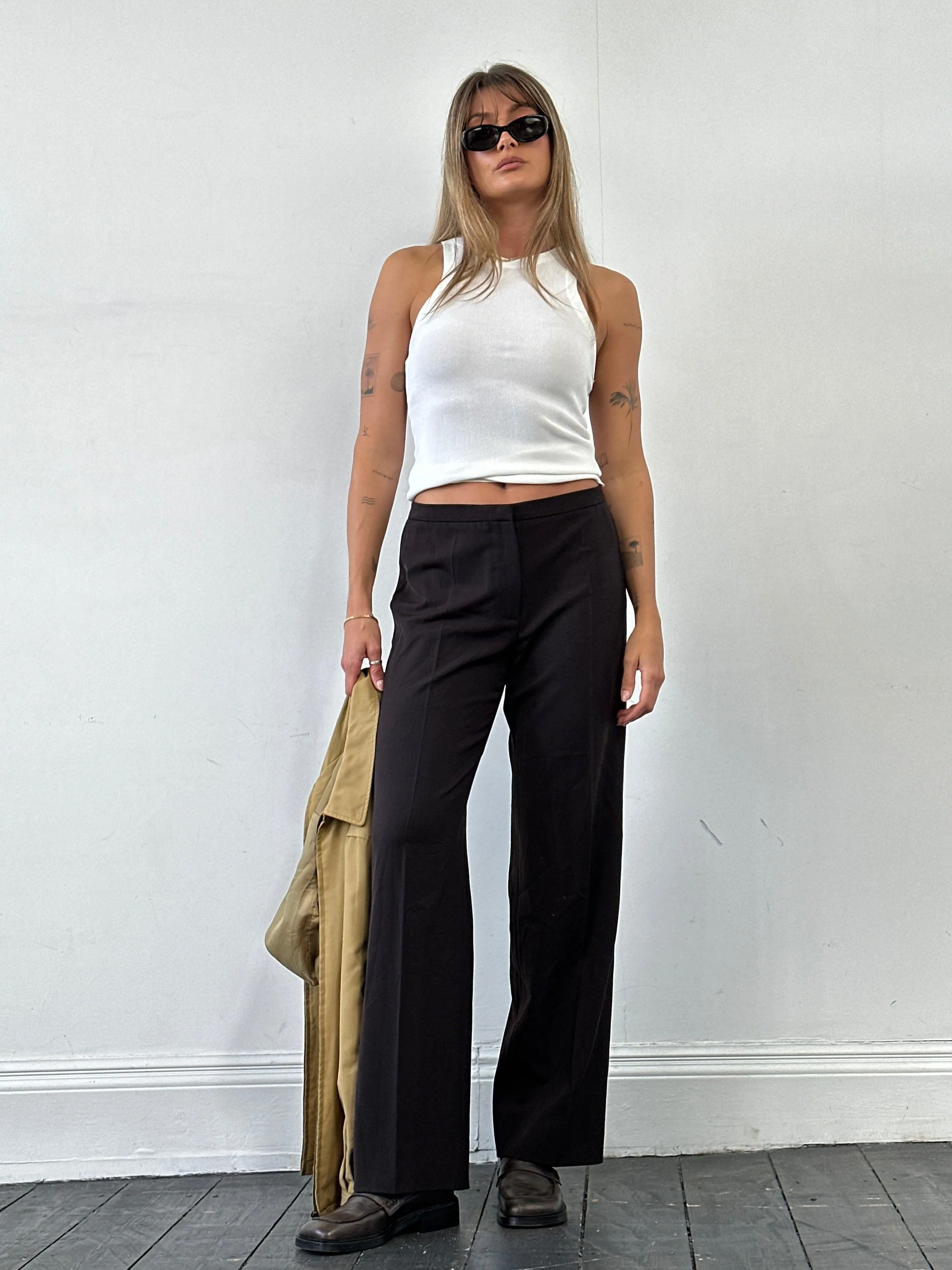 Max Mara Minimal Wool Mid Waist Tailored Trousers - W30