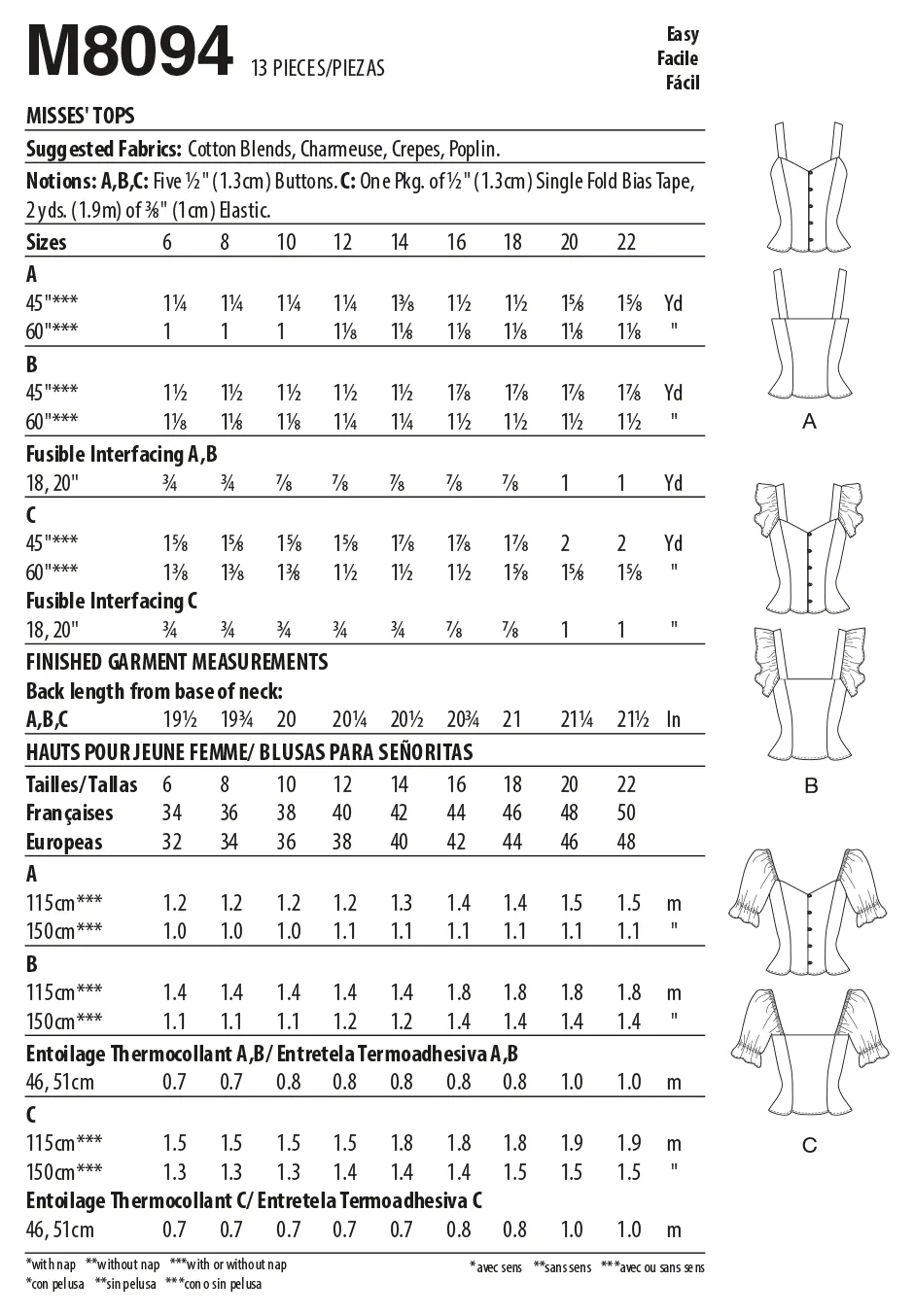 McCall's 8094 Tops sewing pattern #LolaMcCalls