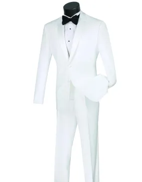 Mens Affordable Slim Fit 2 Button Tuxedo in White - Mens Slim Fitted Tuxedo