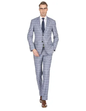 Mens Slim Fit Window Pane Suit Grey