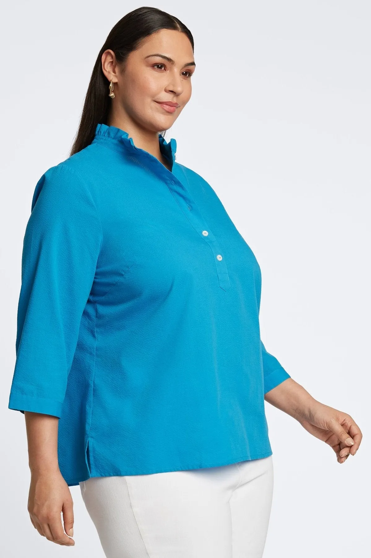 Mia Plus Seersucker Popover Shirt