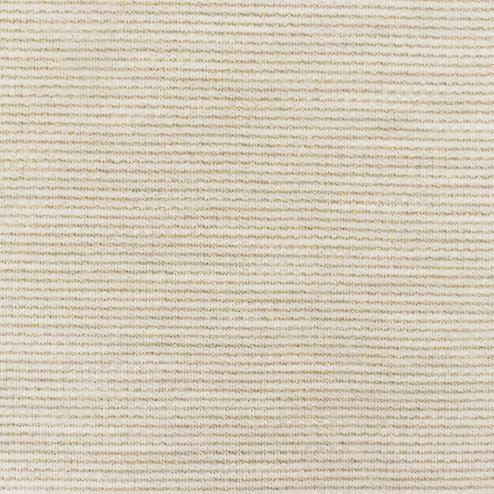 Moon White-Gold-Beige Metallic Stripe Poly Baby French Terry Knit Fabric