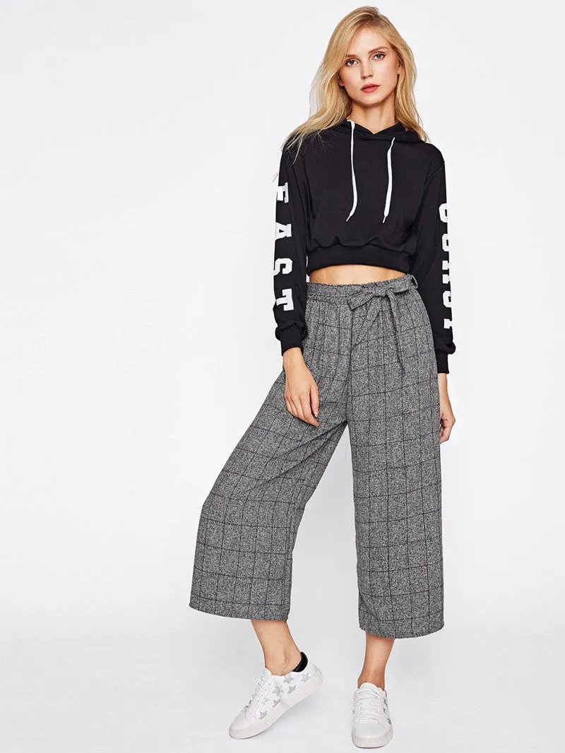 New casual plaid bow Ankle-Length Pants wide leg pants