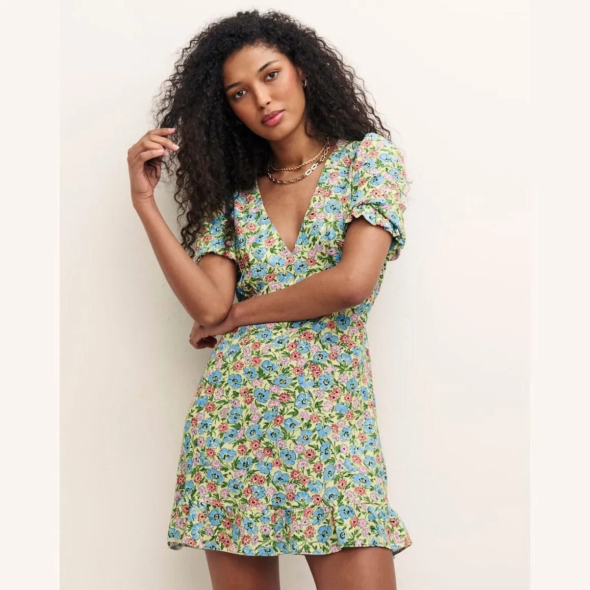 Nobody's Child Vintage Green Floral Delilah Mini Dress