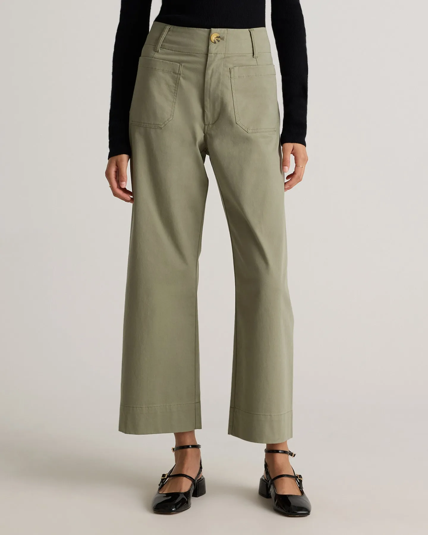 Organic Stretch Cotton Chino Cropped Wide Leg Pants