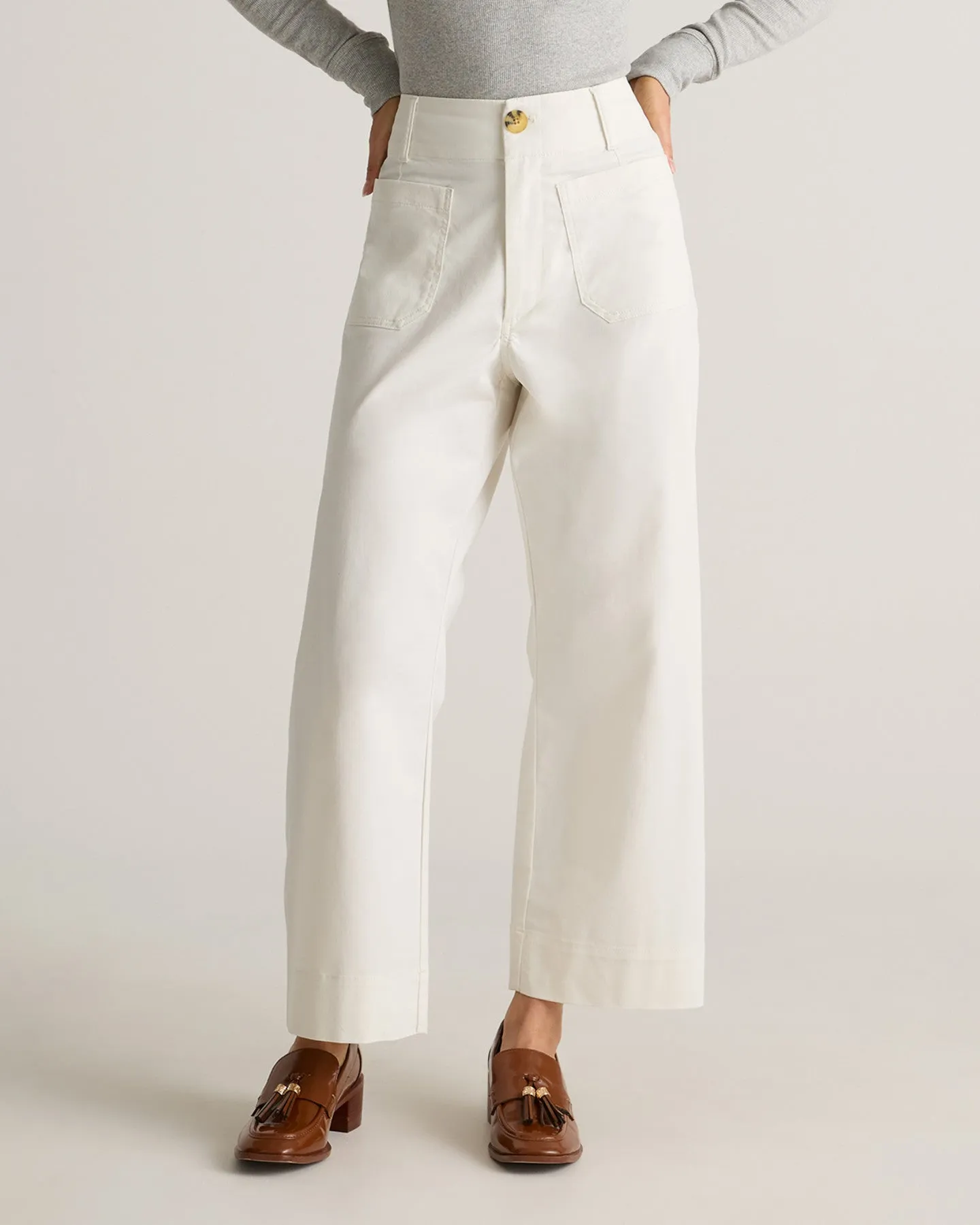 Organic Stretch Cotton Chino Cropped Wide Leg Pants